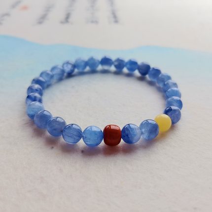 Kyanite with Amber & Southern Red Agate Bracelet—Vitality·Harmony·Protection