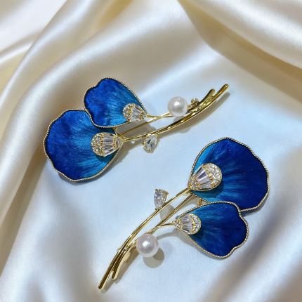 Velvet Magnolia Brooch with Akoya Pearl - Imperial Palace Oriental Elegance
